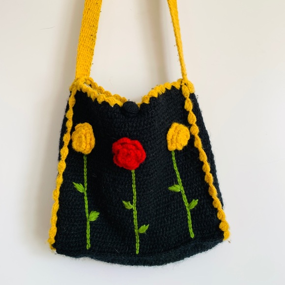 Super Beautiful 100% Wool Flower Embroidered Tote💐🌺🌷🌻 - Picture 3 of 10
